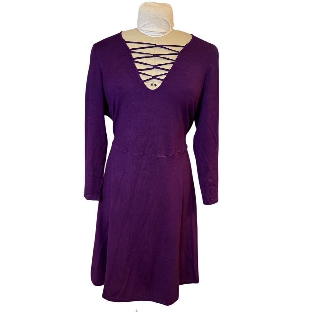 Torrid Lattice Skater Sweater Dress Purple/Plum 3:4 Sleeve Plus 3X